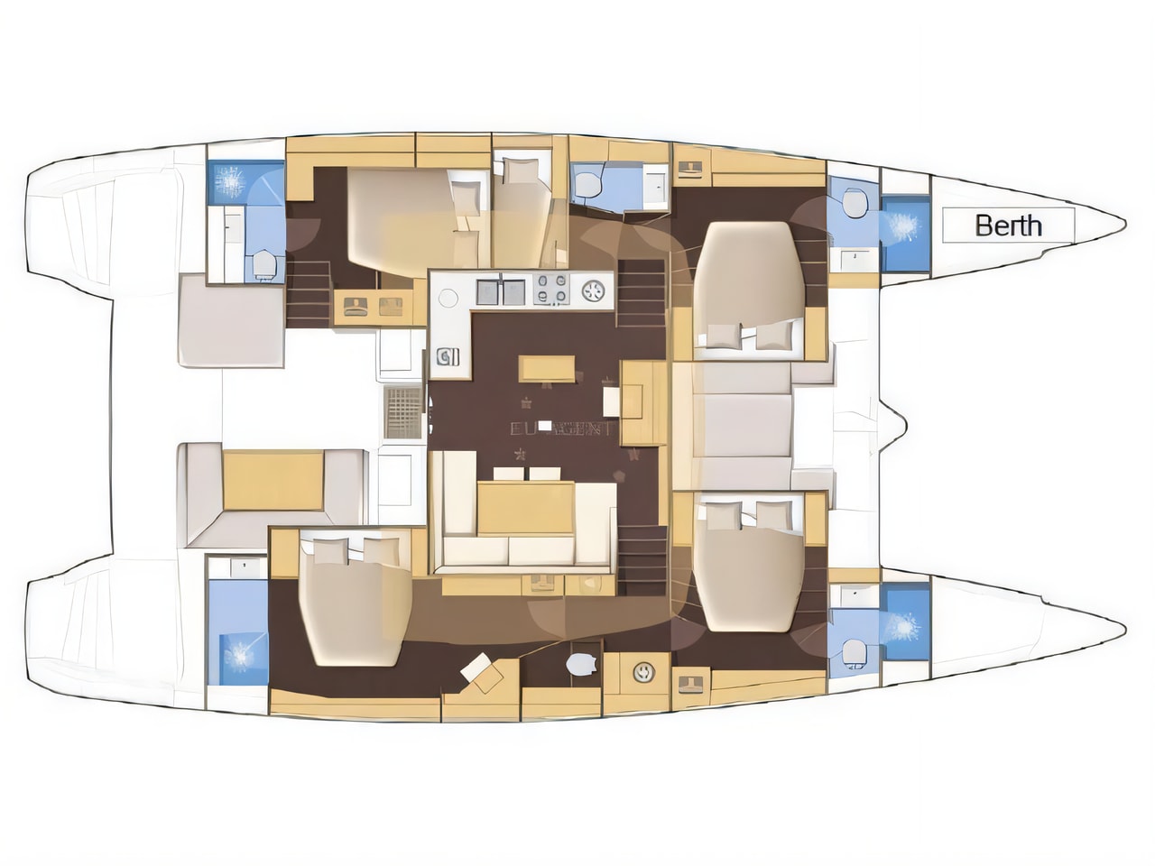 Interior of Lagoon 52 catamaran with 5 cabins Croatia yacht charter