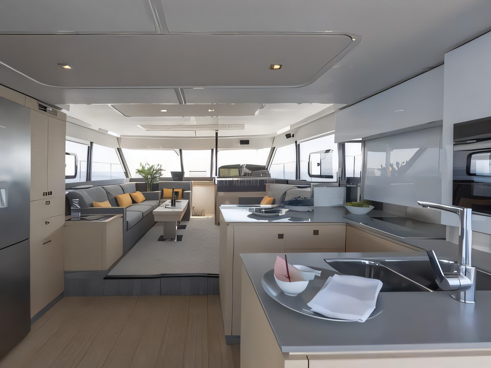 Interior of MY 44 power catamaran with 4 cabins Croatia yacht charter