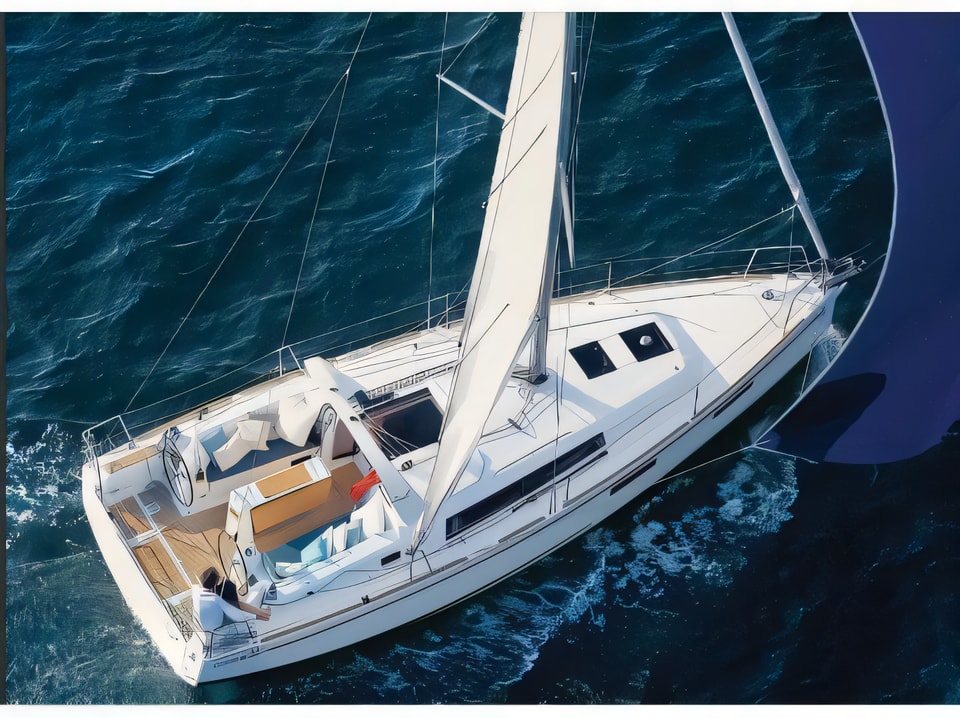 Exterior overview of Oceanis 35.1 sail boat for charter from Biograd Marina Kornati in the Kornati sailing area Croatia