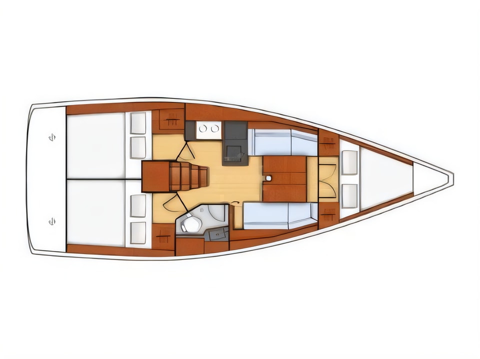 Layout of Oceanis 35.1 sail boat with 3 cabins Croatia yacht charter