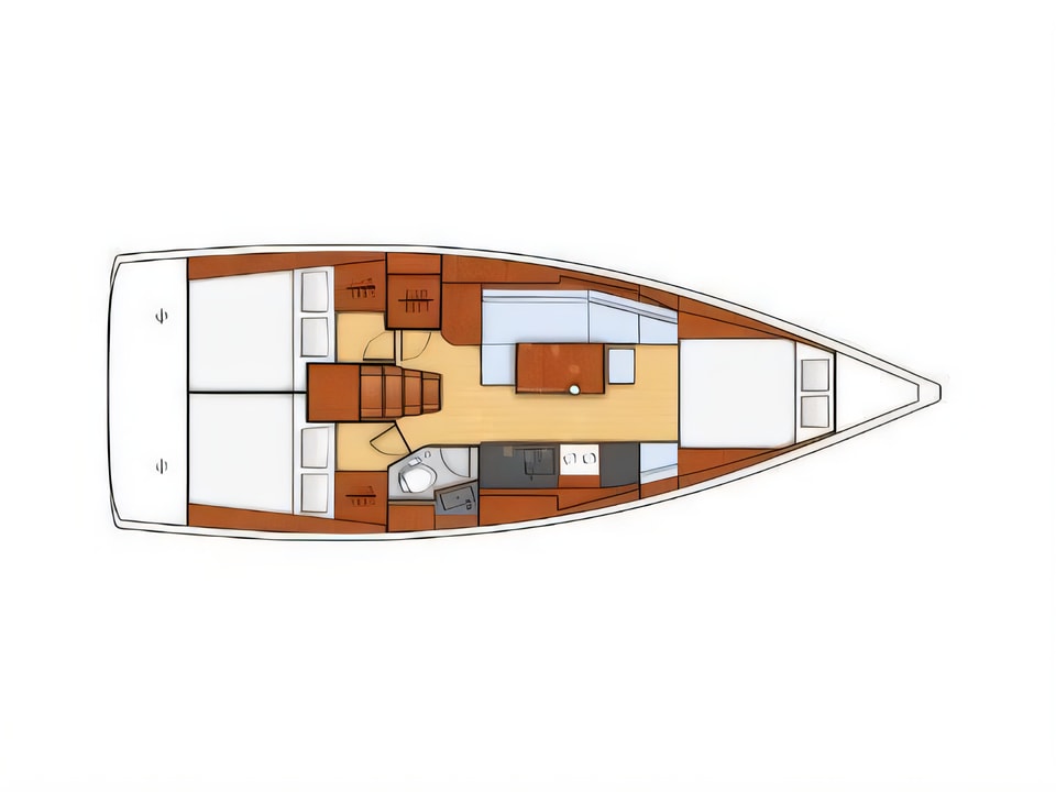 Layout of Oceanis 38 Owner Version sail boat with 3 cabins Croatia yacht charter