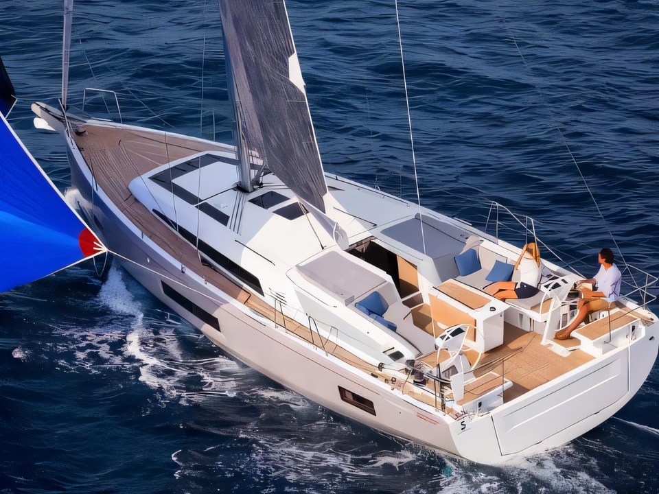 Exterior overview of Oceanis 46.1 sail boat for charter from Sibenik Marina Mandalina in the Sibenik sailing area Croatia
