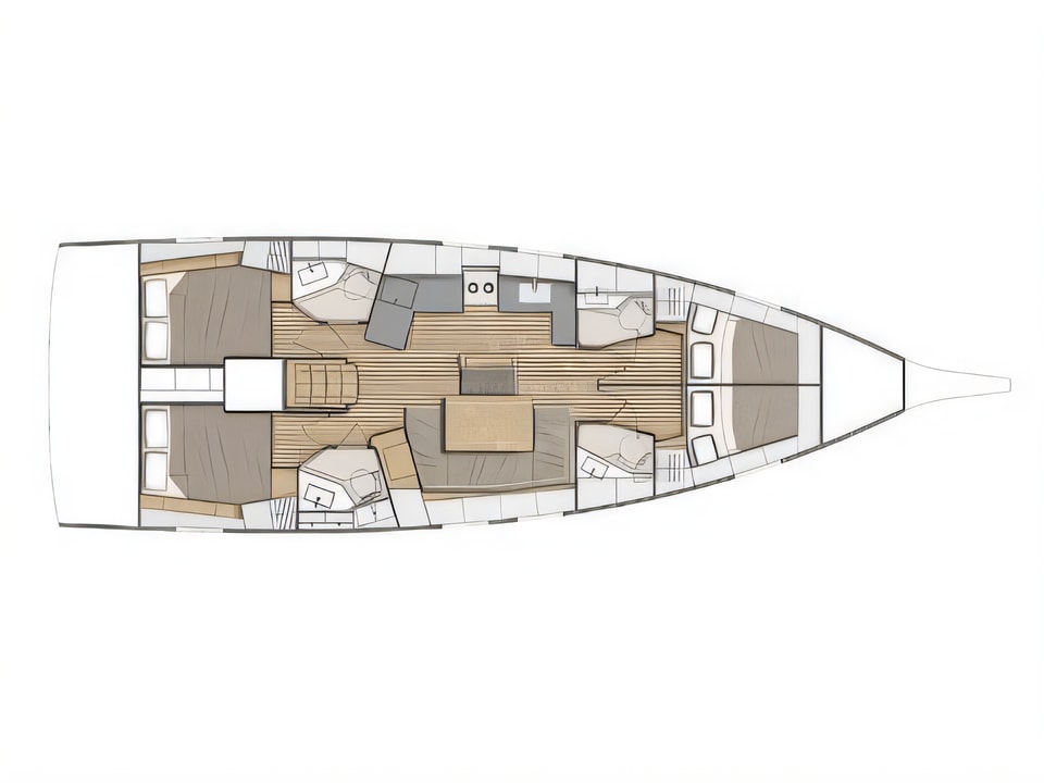 Layout of Oceanis 46.1 sail boat with 4 cabins Croatia yacht charter