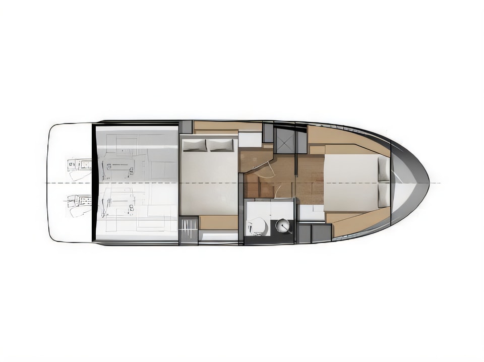 Layout of Jeanneau NC 33 motor boat with 2 cabins Croatia yacht charter