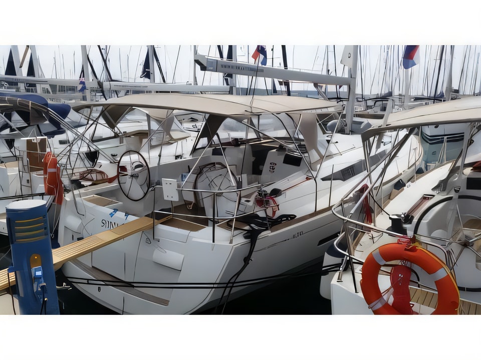 Exterior overview of Sun Odyssey 439 sail boat for charter from Sukosan Marina Dalmacija in the Zadar sailing area Croatia