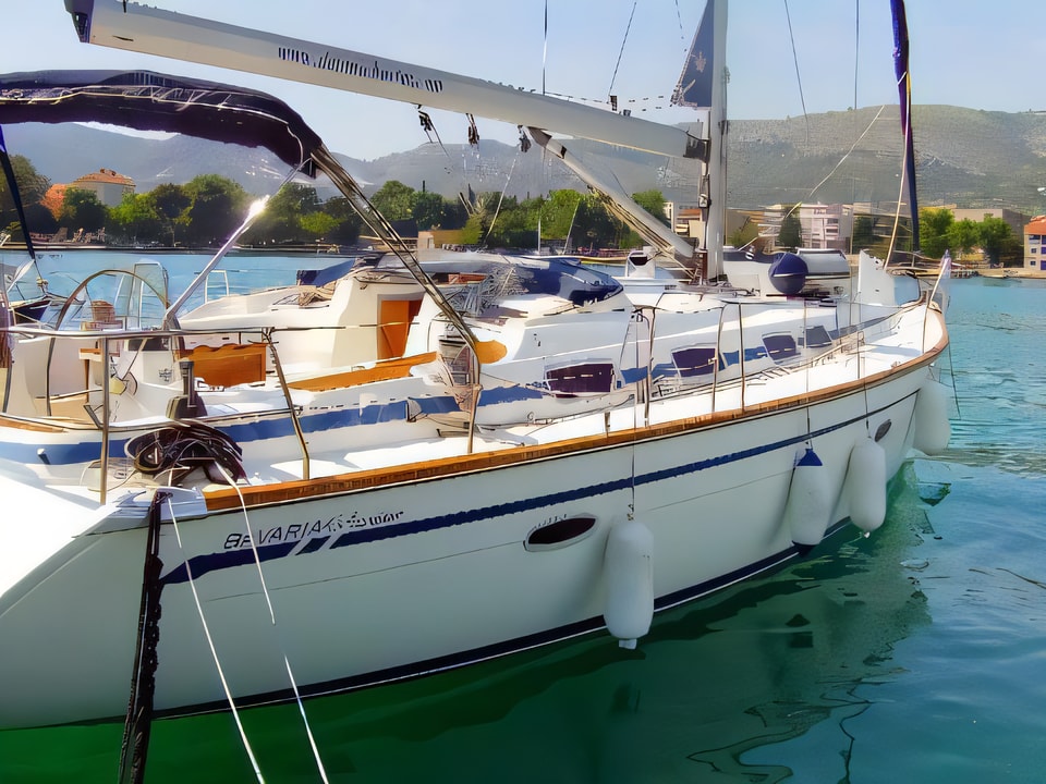 Exterior overview of Bavaria 46 Cruiser sail boat for charter from Trogir ACI Marina in the Split sailing area Croatia