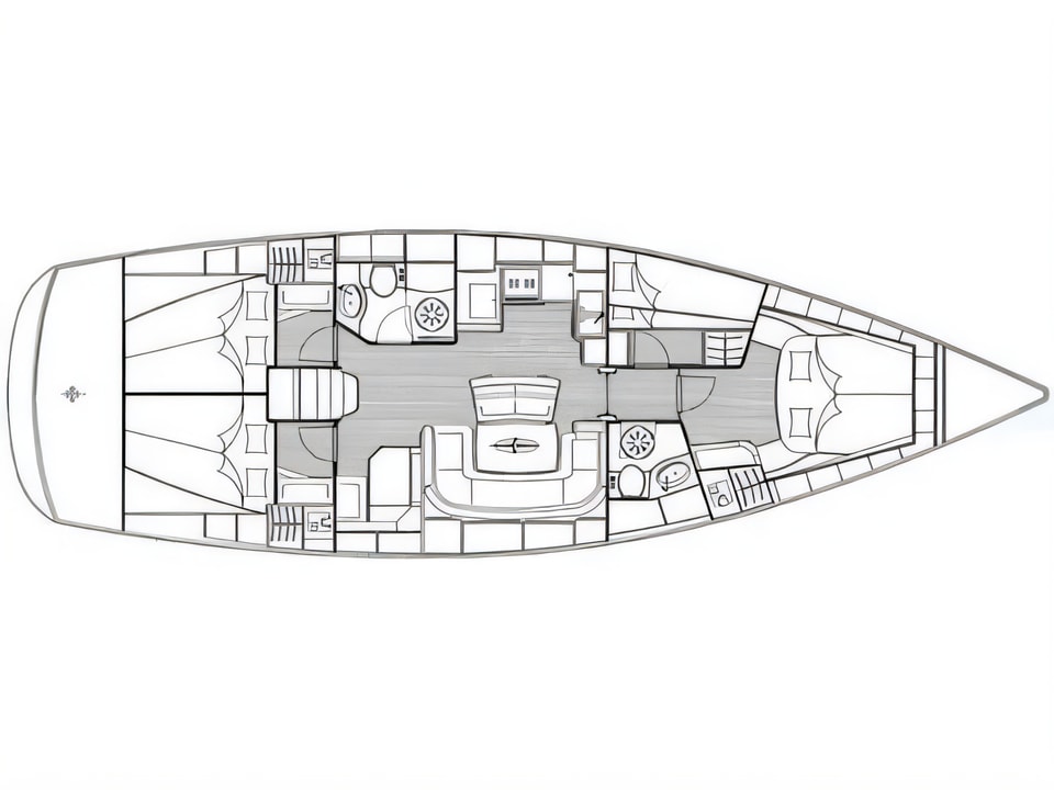 Layout of Bavaria 46 Cruiser sail boat with 4 cabins Croatia yacht charter