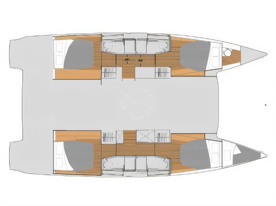 Layout of Elba 45 catamaran with 5 cabins Croatia yacht charter