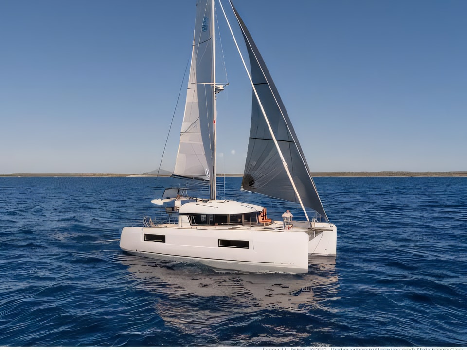 Exterior overview of Lagoon 40 catamaran for charter from Rogoznica Marina Frapa in the Sibenik sailing area Croatia