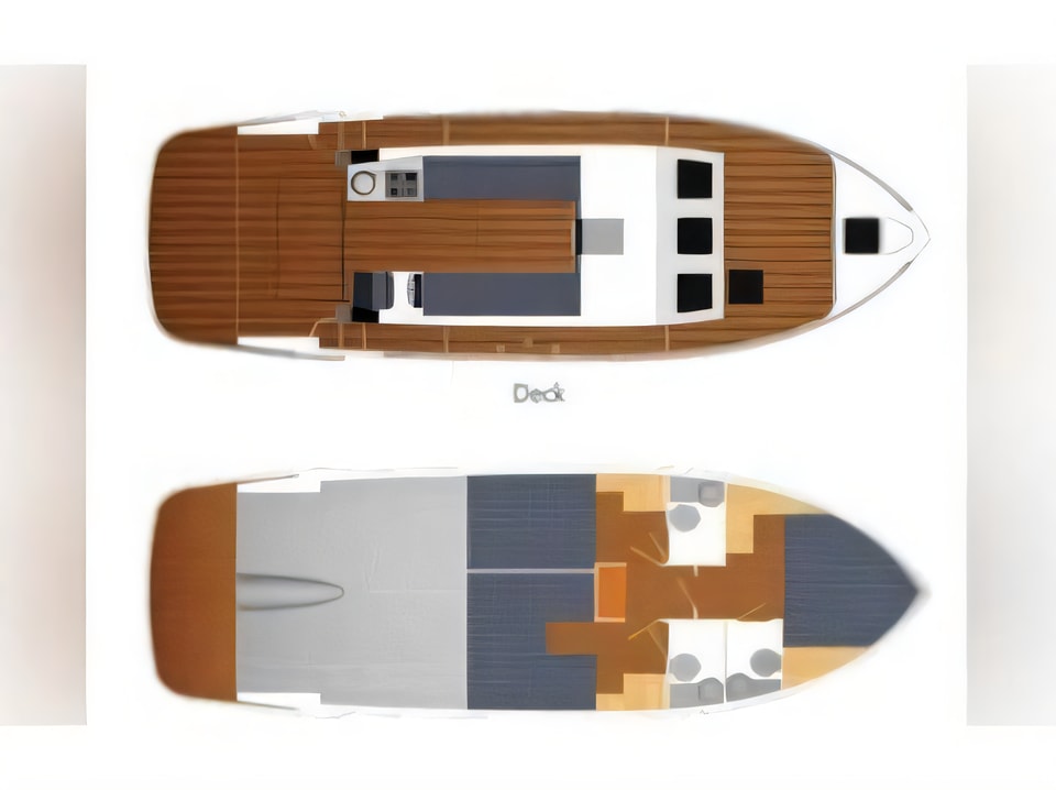 Layout of Futura 40 Grand Horizon motor boat with 3 cabins Croatia yacht charter