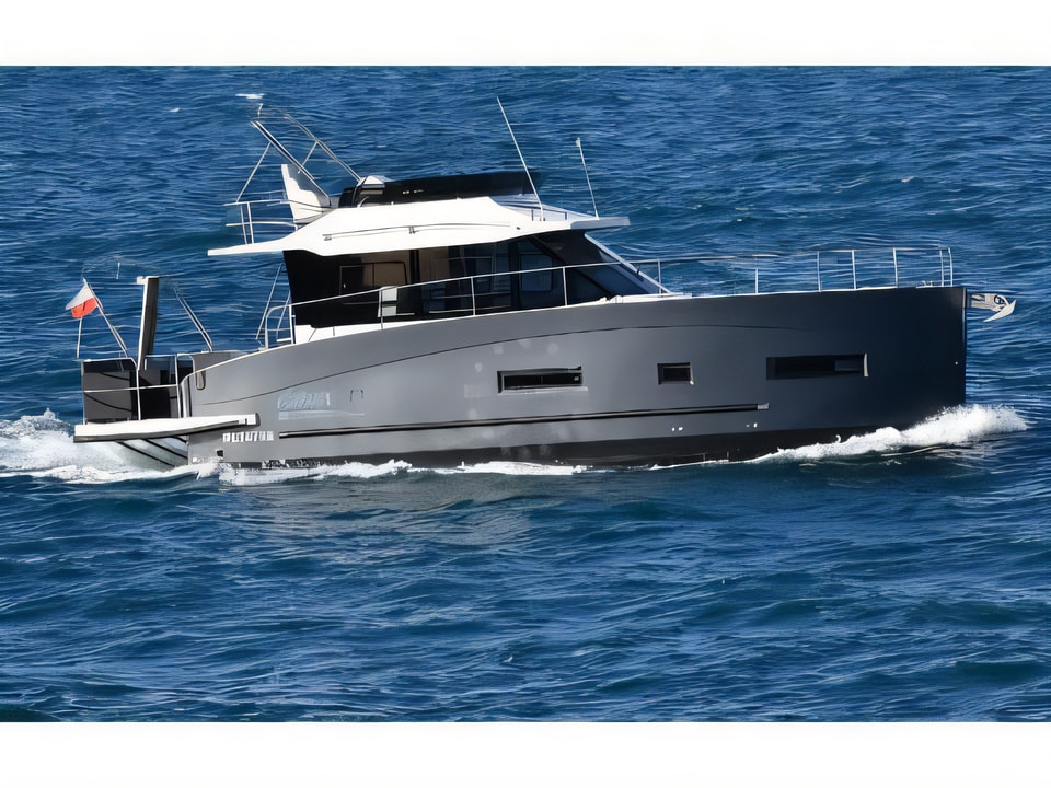 Exterior overview of Futura 40 Grand Horizon motor boat for charter from Sibenik Marina Mandalina in the Sibenik sailing area Croatia