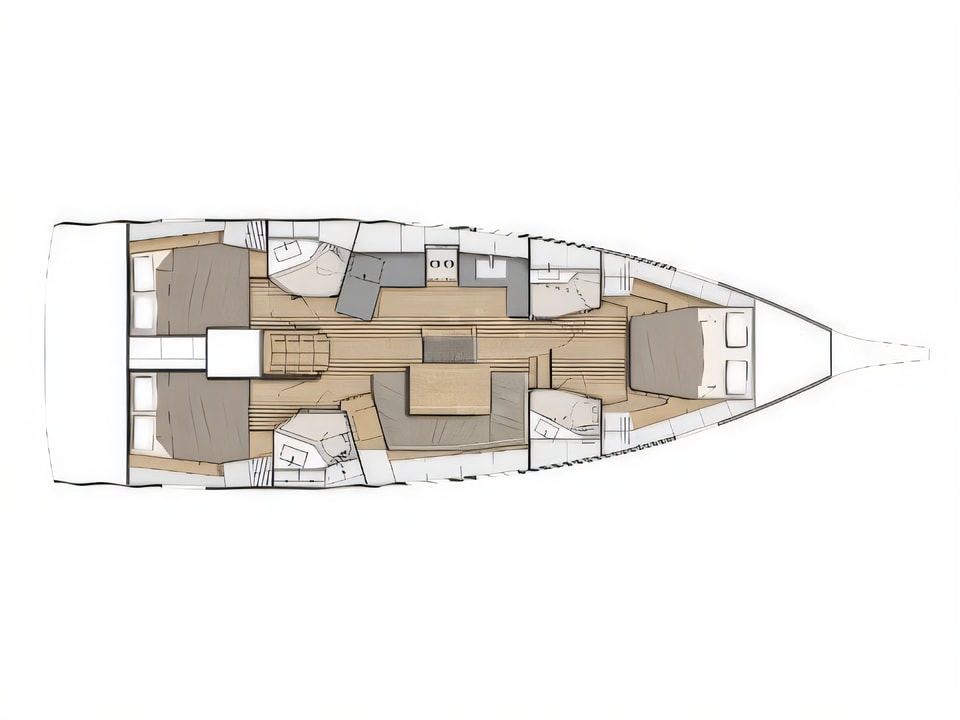 Layout of Oceanis 46.1 sail boat with 3 cabins Croatia yacht charter