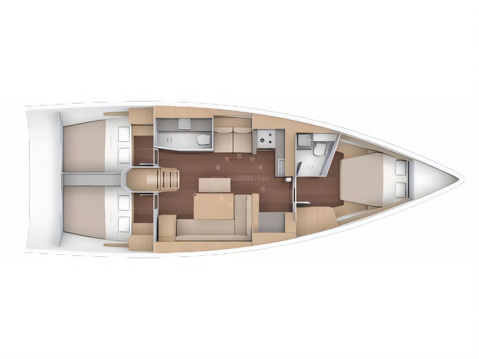 Layout of Dufour 430 sail boat with 3 cabins Croatia yacht charter