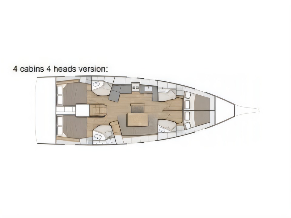 Layout of Oceanis 46.1 sail boat with 4 cabins Croatia yacht charter