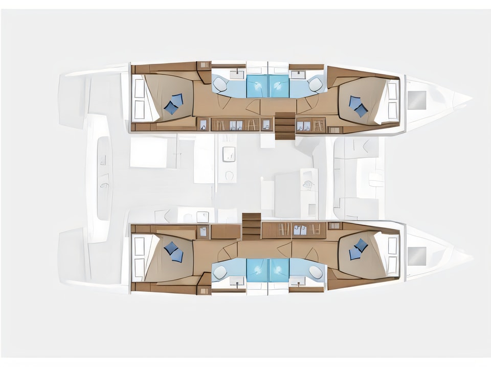 Layout of Lagoon 46 catamaran with 6 cabins Croatia yacht charter