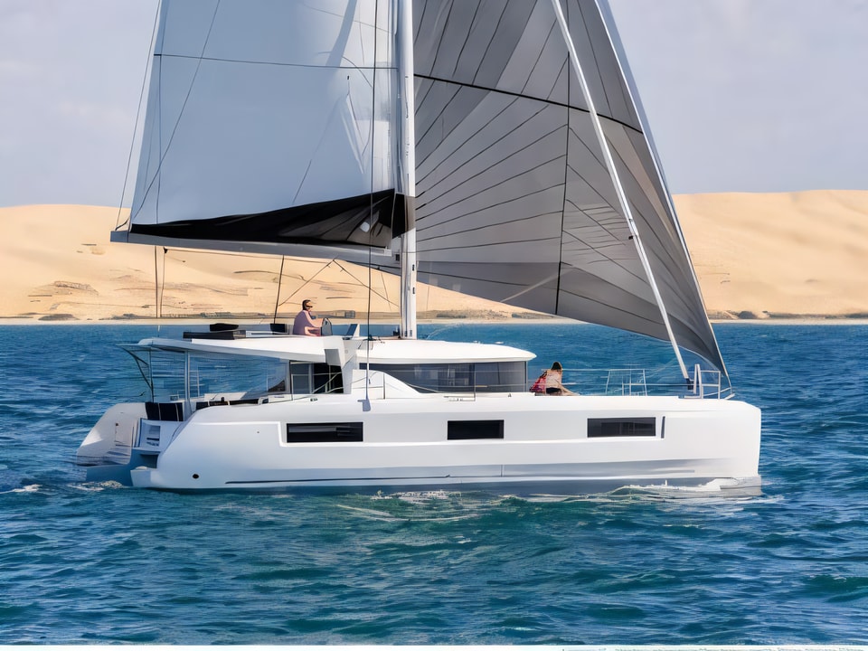Exterior overview of Lagoon 46 catamaran for charter from SCT Marina Trogir in the Split sailing area Croatia