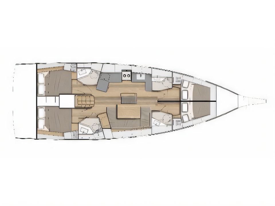 Layout of Oceanis 46.1 -4cab sail boat with 4 cabins Croatia yacht charter