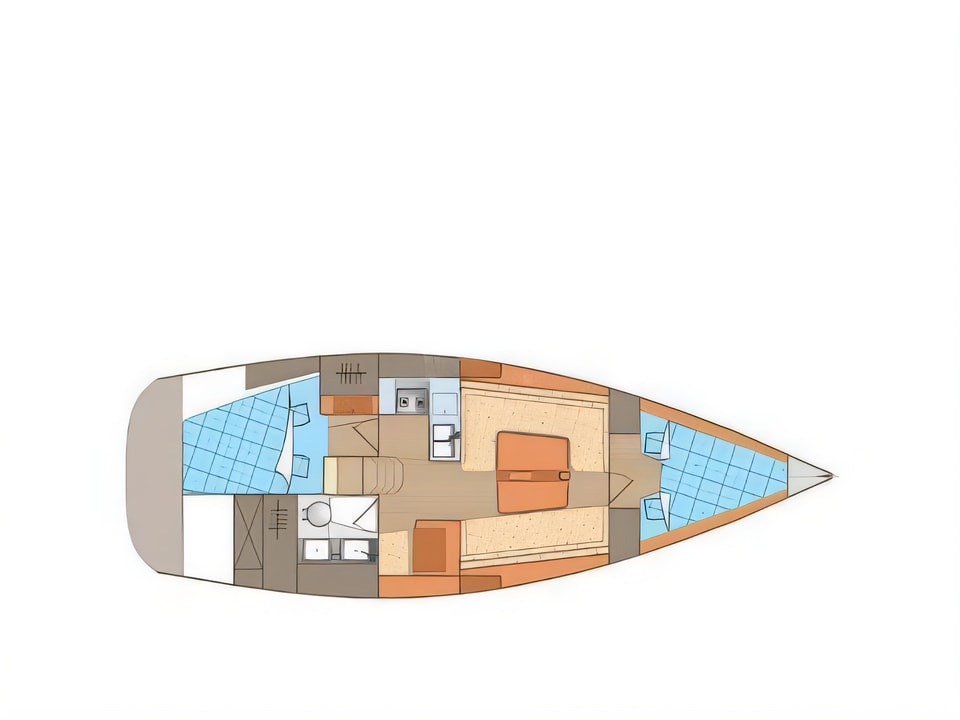 Layout of Elan 340 sail boat with 2 cabins Croatia yacht charter