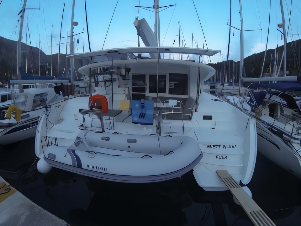 Exterior overview of Lagoon 400 S2 catamaran for charter from Dubrovnik ACI Marina in the Dubrovnik sailing area Croatia