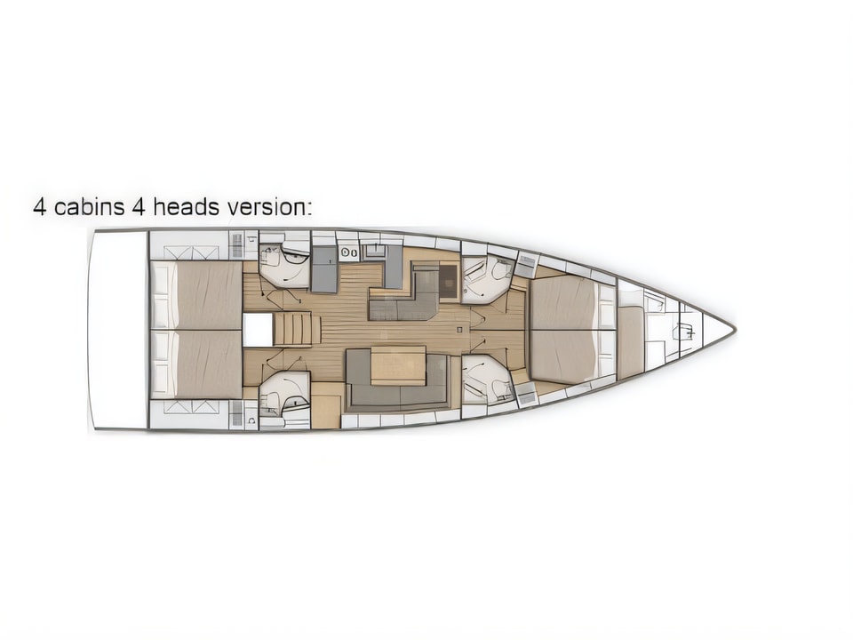 Layout of Oceanis 51.1 First Line sail boat with 4 cabins Croatia yacht charter