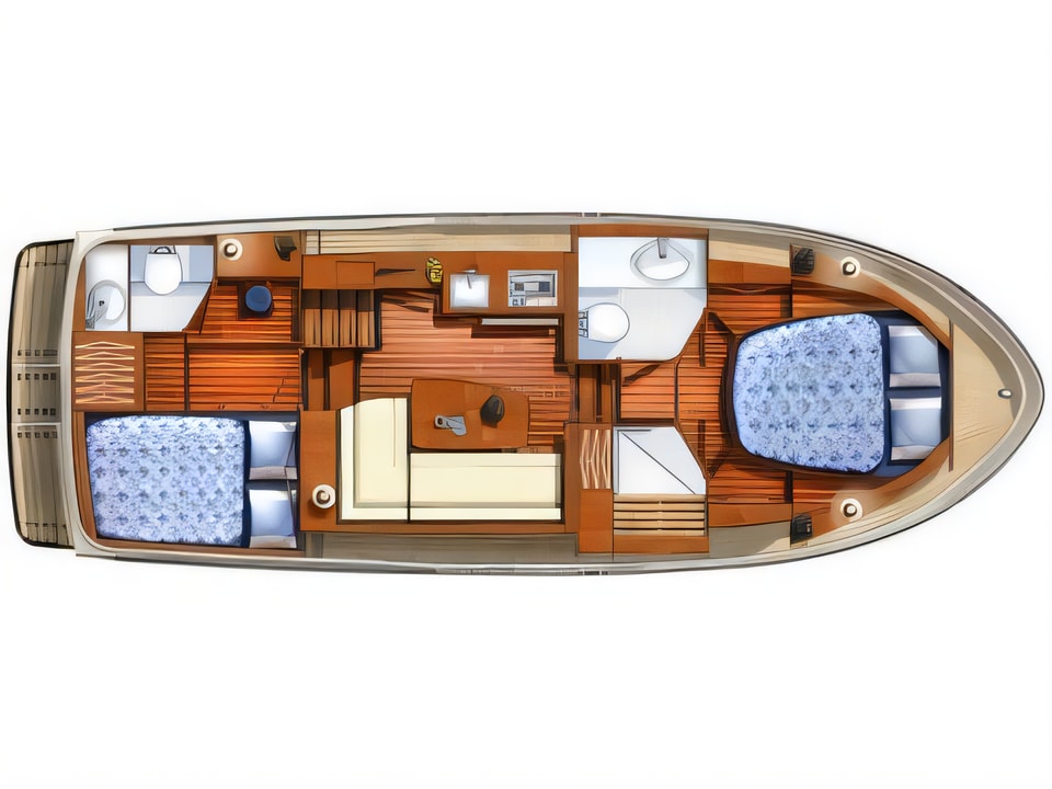 Layout of Linssen GS 30.9 AC motor boat with 2 cabins Croatia yacht charter