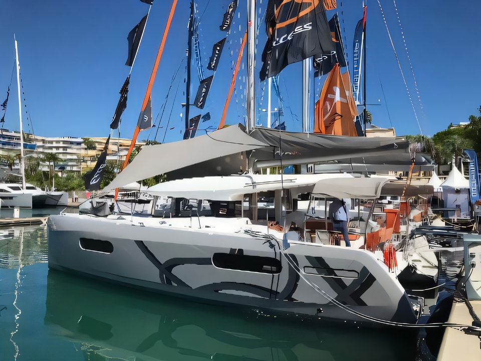 Exterior overview of Excess 12 catamaran for charter from Pula ACI Marina in the Istria / Kvarner sailing area Croatia
