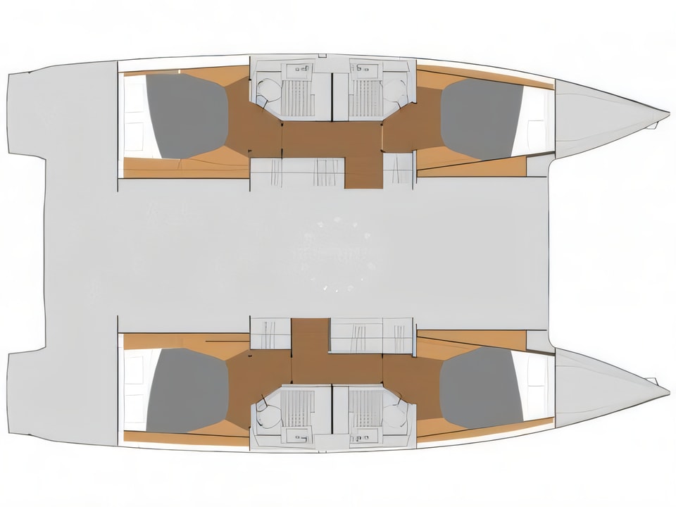 Layout of Astrea 42 catamaran with 4 cabins Croatia yacht charter