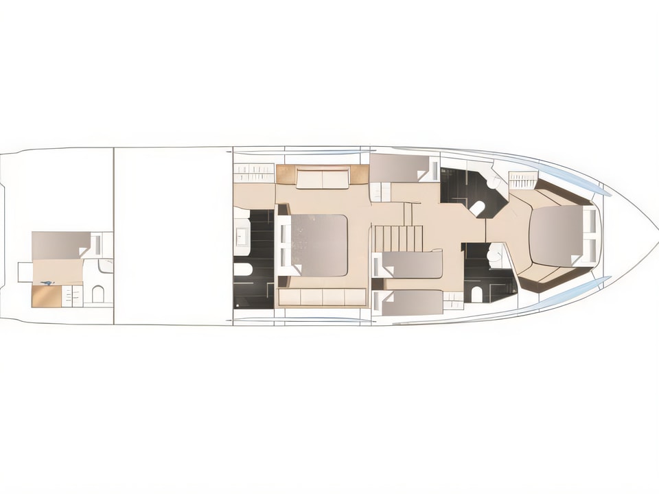 Layout of Princess S65 motoryacht with 4 cabins Croatia yacht charter