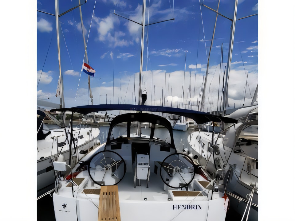 Exterior overview of Sun Odyssey 419 sail boat for charter from Vodice ACI Marina in the Sibenik sailing area Croatia