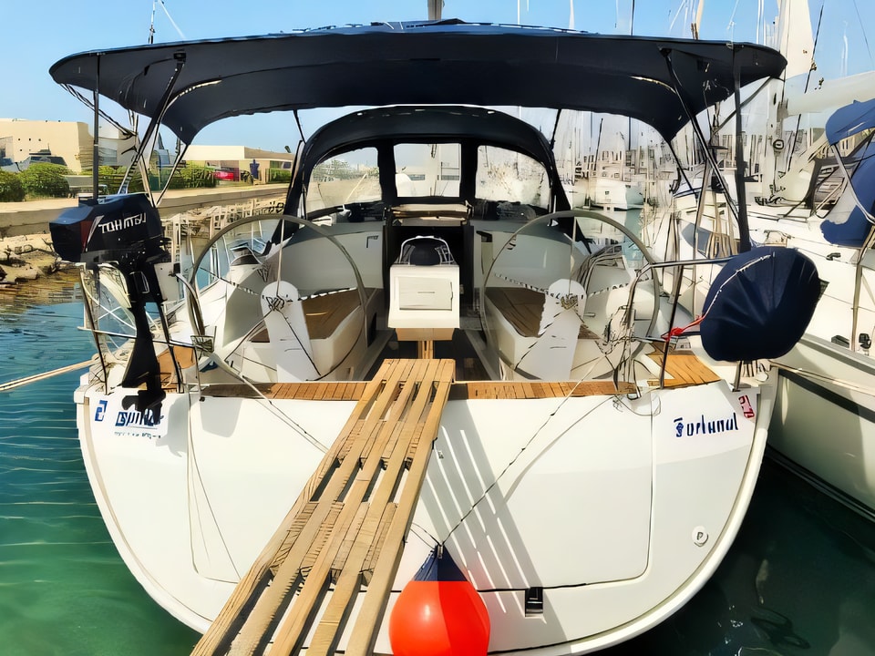 Exterior overview of Bavaria Cruiser 37 sail boat for charter from Vodice ACI Marina in the Sibenik sailing area Croatia