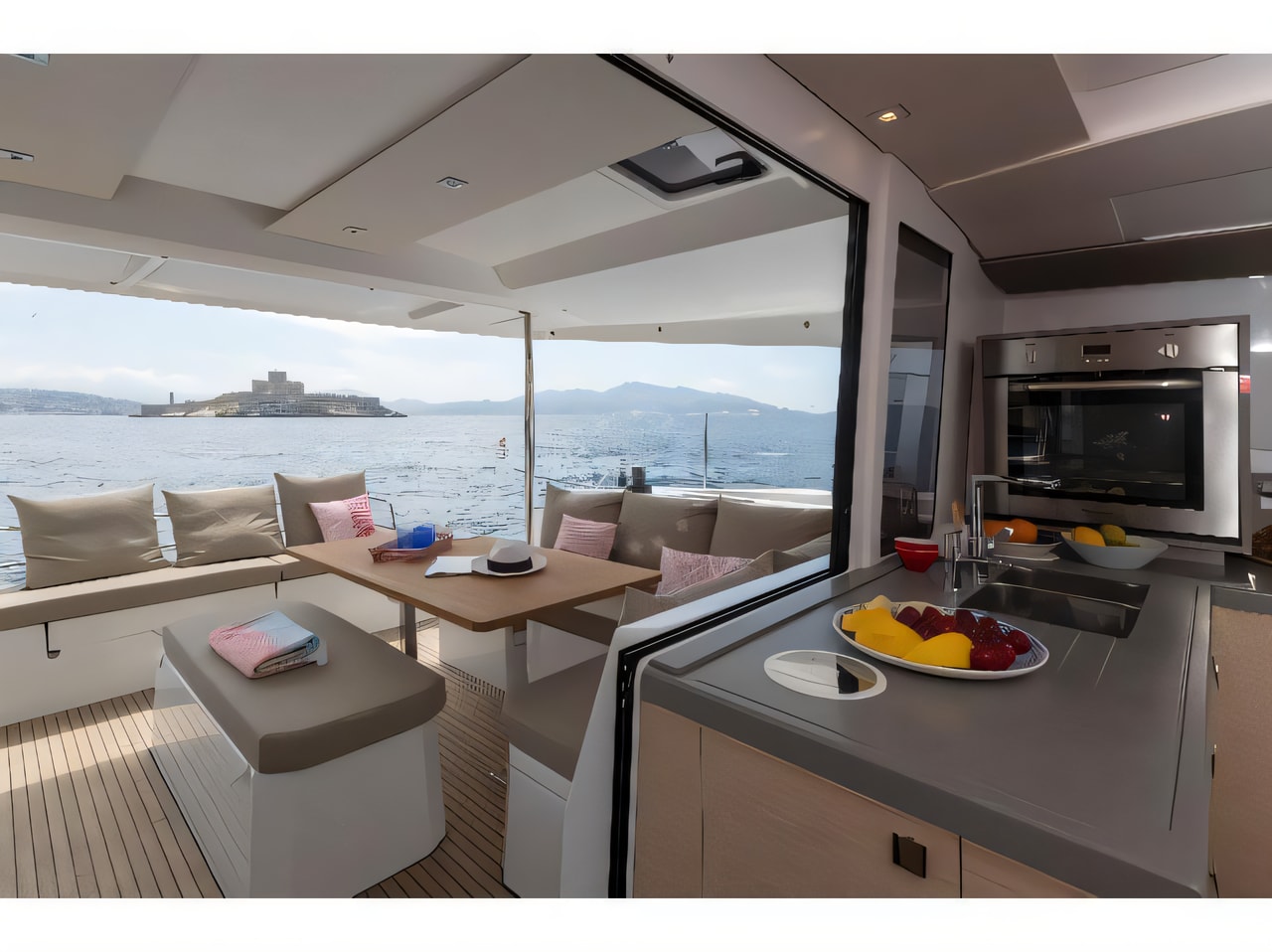 Layout of Astrea 42 catamaran with 3 cabins Croatia yacht charter