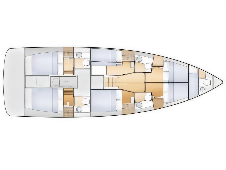 Layout of Sun Loft 47 sail boat with 7 cabins Croatia yacht charter