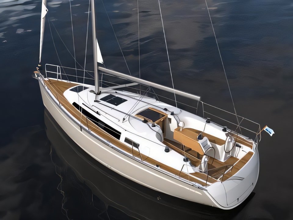 Exterior overview of Bavaria Cruiser 34 Style sail boat for charter from Zadar Marina in the Kornati sailing area Croatia