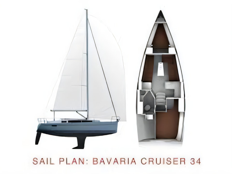 Layout of Bavaria Cruiser 34 Style sail boat with 2 cabins Croatia yacht charter