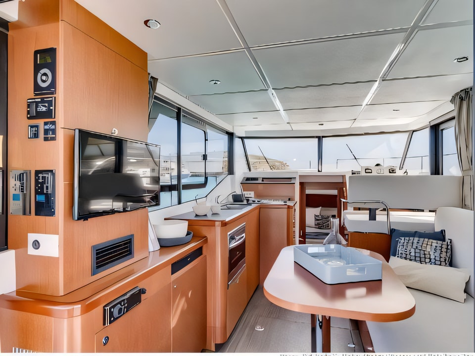 Interior of Beneteau Swift Trawler 30 motor boat with 2 cabins Croatia yacht charter