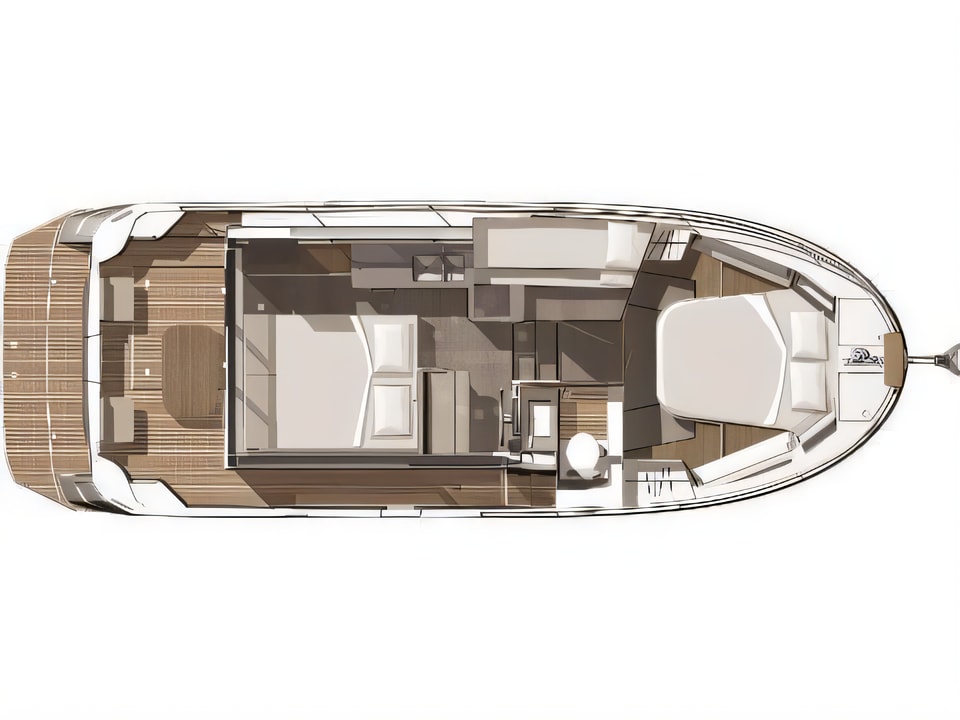 Layout of Beneteau Swift Trawler 30 motor boat with 2 cabins Croatia yacht charter