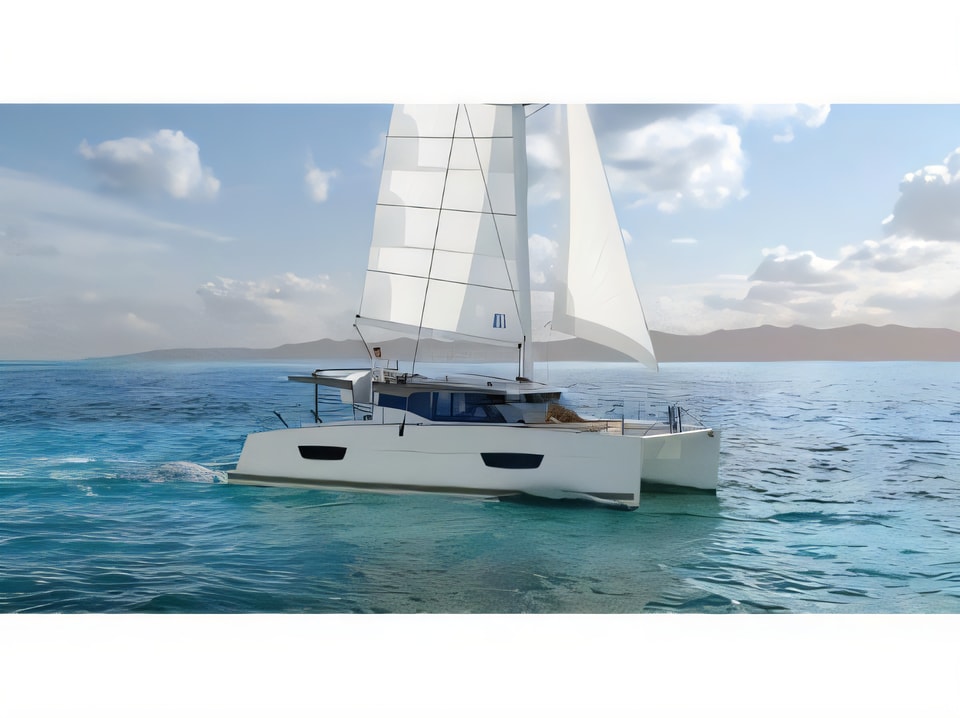 Exterior overview of Lucia 40 catamaran for charter from Seget Donji Marina Baotic in the Split sailing area Croatia