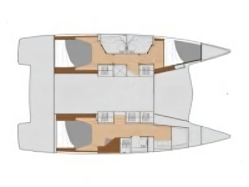 Layout of Lucia 40 catamaran with 3 cabins Croatia yacht charter