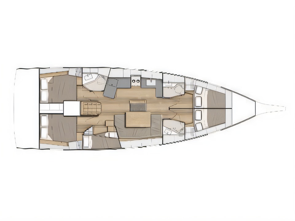 Layout of Oceanis 46.1 sail boat with 5 cabins Croatia yacht charter