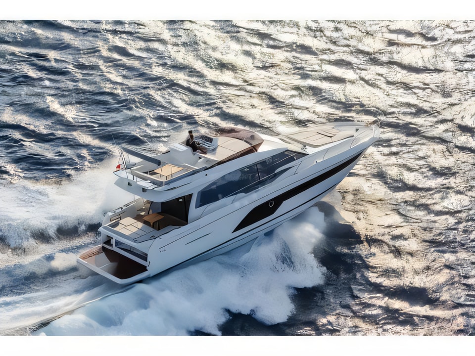 Exterior overview of Prestige 590 Fly motoryacht for charter from Dubrovnik ACI Marina in the Dubrovnik sailing area Croatia
