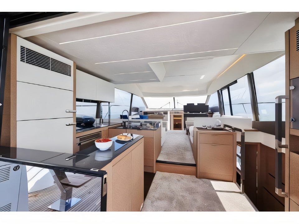 Interior of Prestige 590 Fly motoryacht with 3 cabins Croatia yacht charter