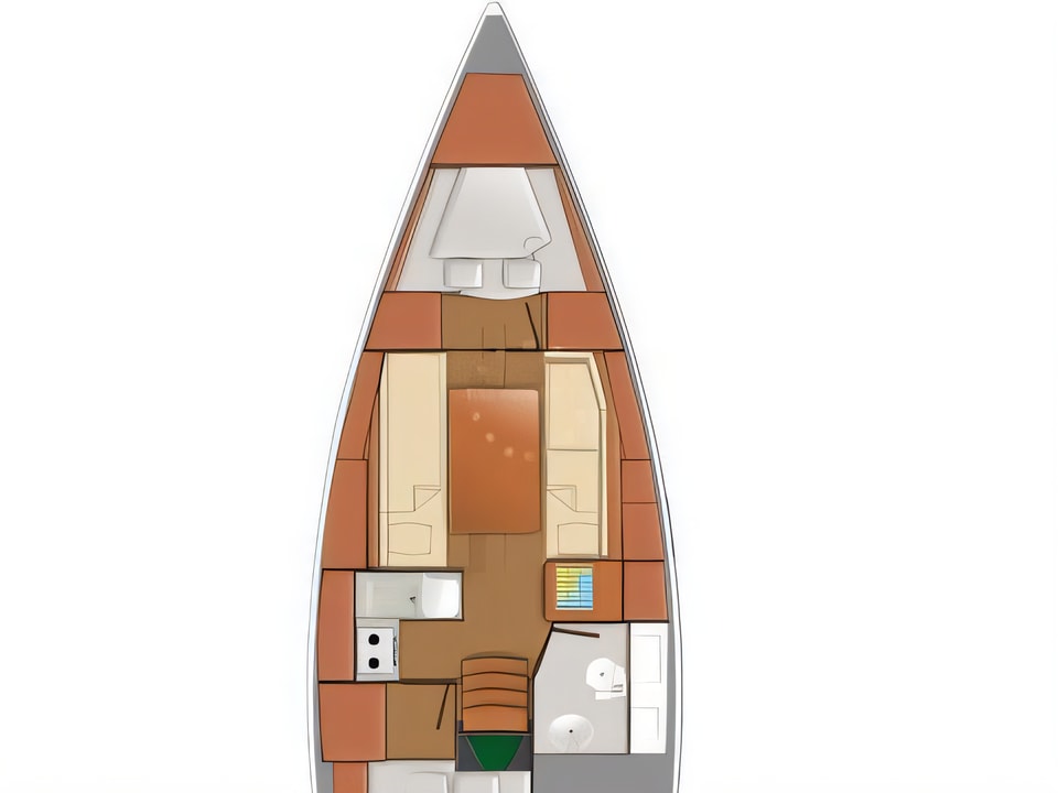 Layout of Sun Odyssey 319 sail boat with 2 cabins Croatia yacht charter