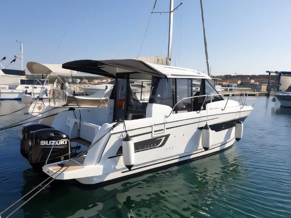 Exterior overview of Merry Fisher 895 motor boat for charter from Zadar Marina Zadar in the Zadar sailing area Croatia
