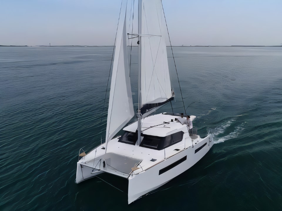 Exterior overview of Aventura 34 catamaran for charter from Zadar Marina Zadar in the Zadar sailing area Croatia