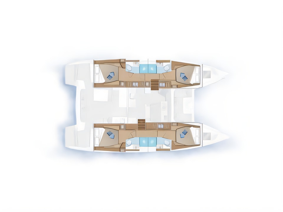 Layout of Lagoon 46 catamaran with 6 cabins Croatia yacht charter