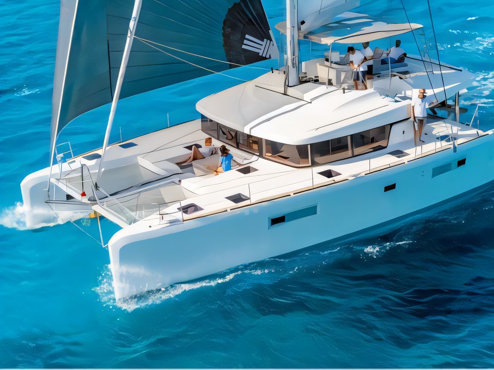Exterior overview of Lagoon 52-5 catamaran for charter from Sibenik Marina Mandalina in the Sibenik sailing area Croatia