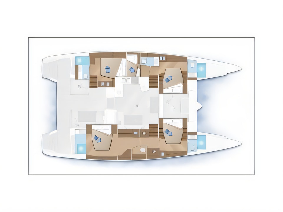 Layout of Lagoon 52-5 catamaran with 5 cabins Croatia yacht charter