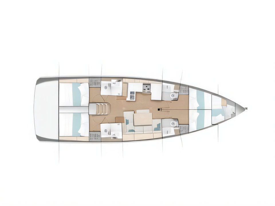 Layout of Sun Odyssey 490 sail boat with 5 cabins Croatia yacht charter