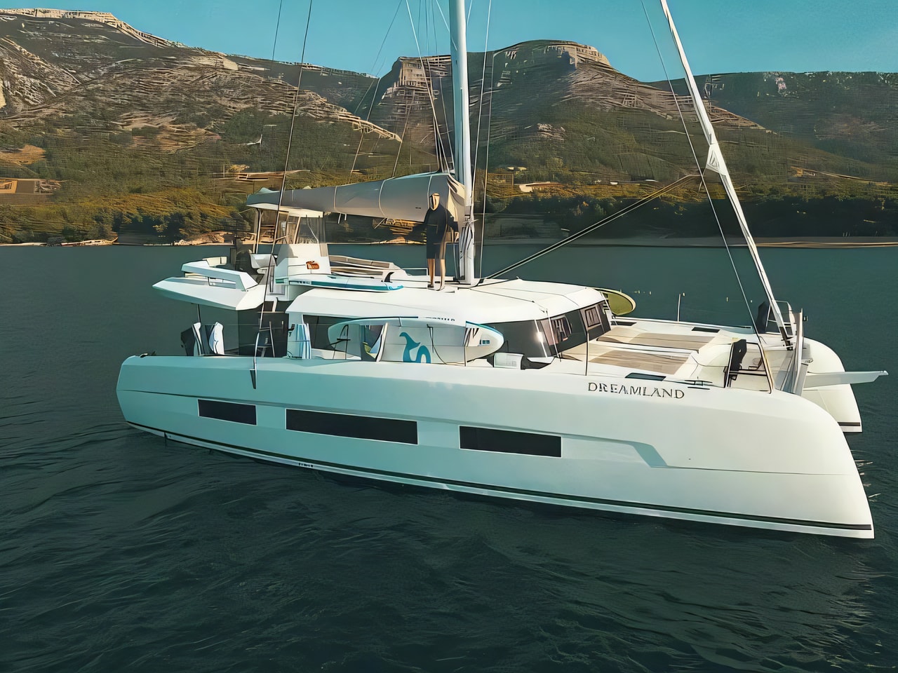 Exterior overview of Dufour Catamaran 48 catamaran for charter from Kastela Gomilica Marina in the Split sailing area Croatia