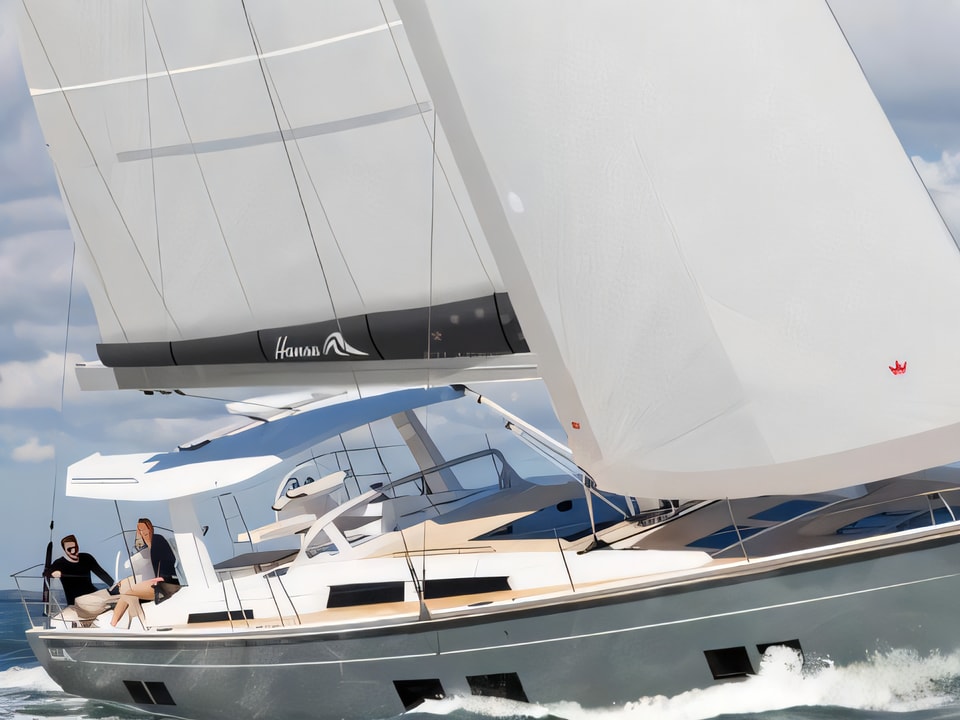 Exterior overview of Hanse 588 sail boat for charter from Seget Donji Marina Baotic in the Split sailing area Croatia